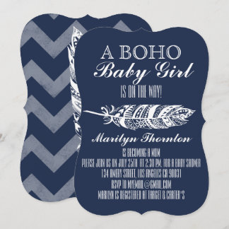 Modern Bohemian Tribal Feather Chevron Baby Shower Invitation
