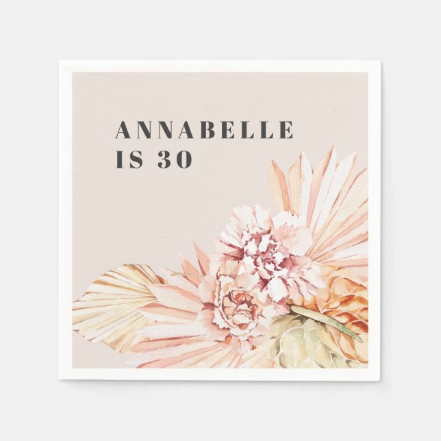 Modern bohemian watercolor floral pastel birthday napkin (Front)