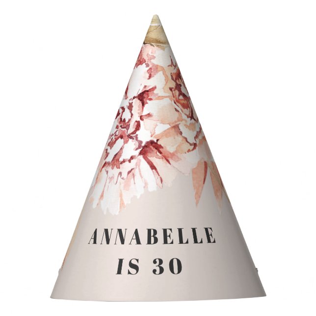 Modern bohemian watercolor floral pastel birthday  party hat (Front)