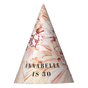 Modern bohemian watercolor floral pastel birthday party hat