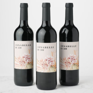 Modern bohemian watercolor floral pastel birthday  wine label