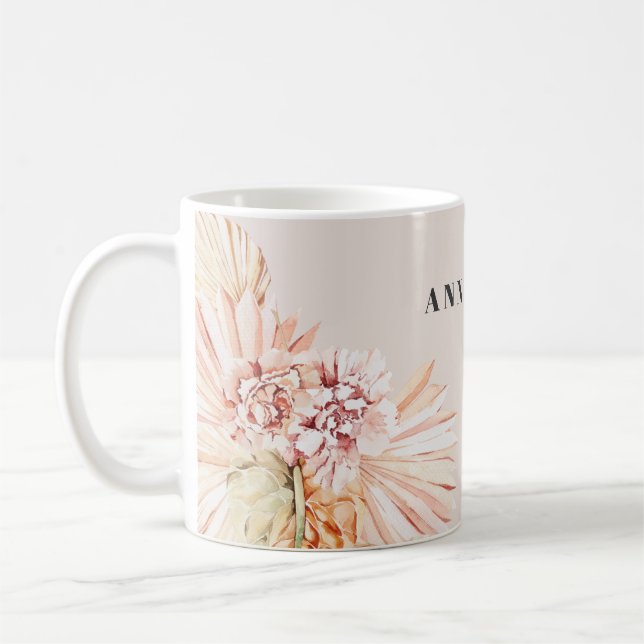 Modern bohemian watercolor floral pastel gift coffee mug (Left)