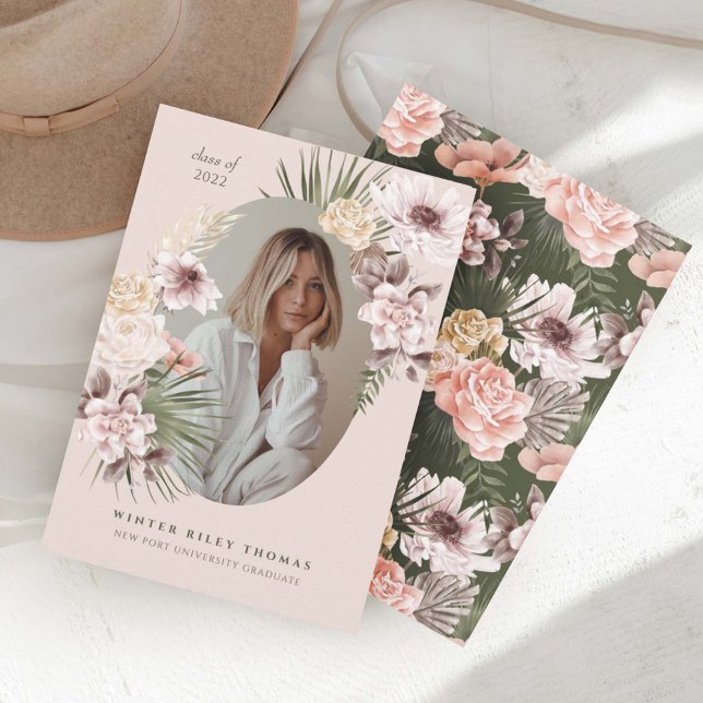 Modern Bohemian Watercolor Florals Graduate Photo Invitation (Creator Uploaded)