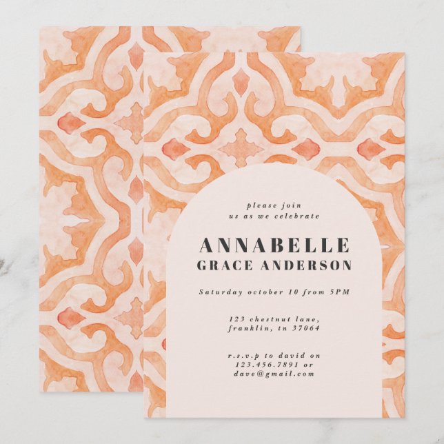 Modern bohemian watercolor moroccan tile birthday (Front/Back)