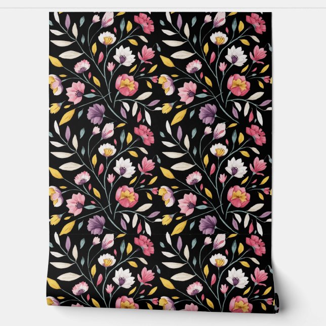 Modern bohemian watercolor wildflowers wallpaper (Unrolling)