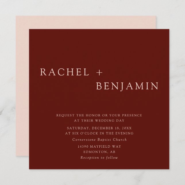 Modern Bohemian Wedding Terracotta Earthy Formal  Invitation (Front/Back)
