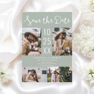  Modern Boho 4-Photo sage green Wedding Save The Date