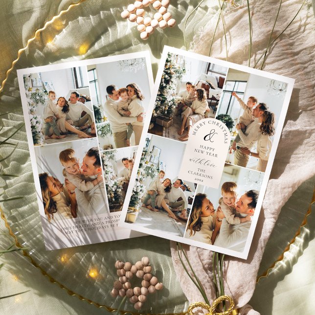 Modern Boho 8 Photo Christmas New Year Invitation (Creator Uploaded)