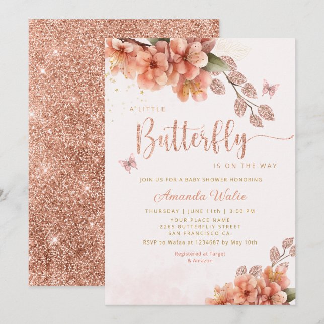Modern Boho A Little Butterfly Girl Baby Shower  Invitation (Front/Back)