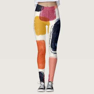 Modern Boho Abstract Brushstroke -Bold Retro Colou Leggings