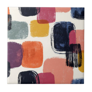 Modern Boho Abstract Brushstroke -Bold Retro Colou Tile