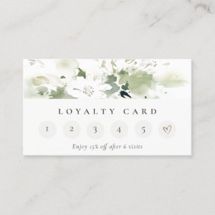 Modern Boho Abstract Green Floral 6 Punch Loyalty Business Card