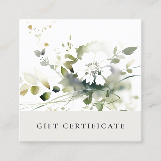 Modern Boho Abstract Green Floral Gift Certificate (Front)