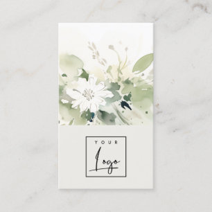 Modern Boho Abstract Green White Floral Logo Business Card