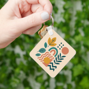 Modern Boho Abstract Nature Wall Art Key Ring