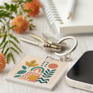 Modern Boho Abstract Nature Wall Art Key Ring