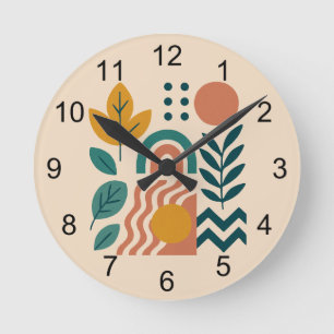 Modern Boho Abstract Nature Wall Art Round Clock
