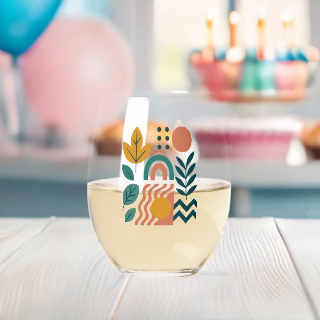 Modern Boho Abstract Nature Wall Art Stemless Wine Glass (Insitu (Baby Shower))