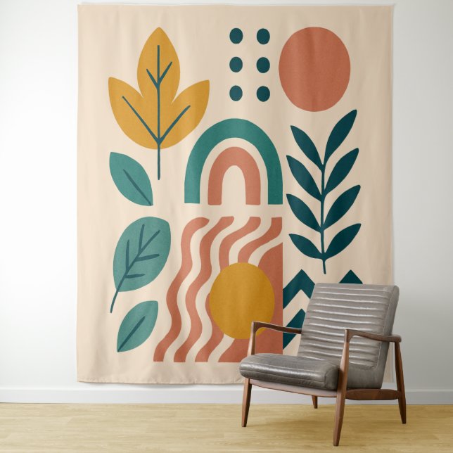 Modern Boho Abstract Nature Wall Art Tapestry (In Situ)
