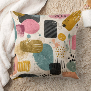 Modern Boho Abstract Pattern Textured Colourful Cushion