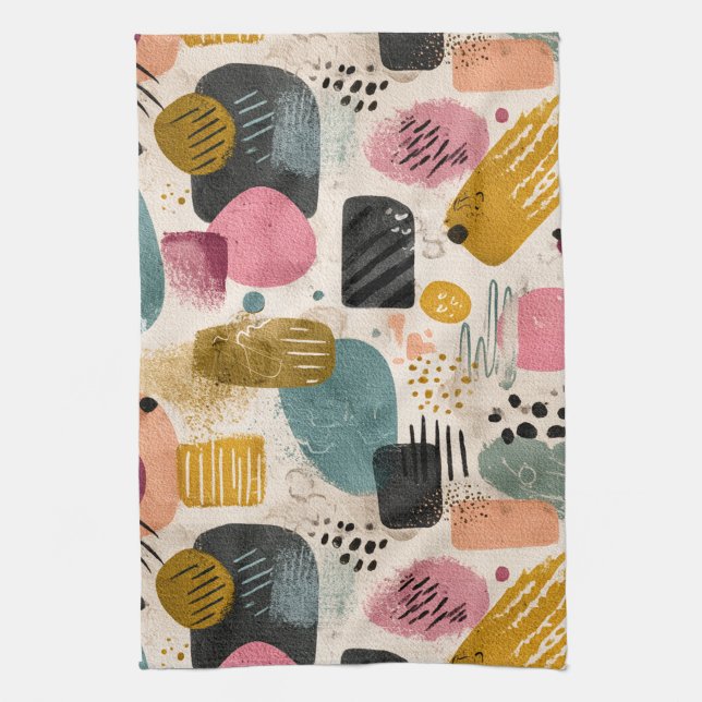 Modern Boho Abstract Pattern | Textured Colourful Tea Towel (Vertical)
