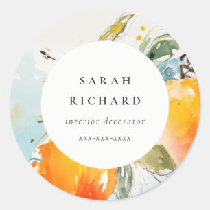 Modern Boho Abstract Sketchy Orange Garden Classic Round Sticker