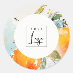 Modern Boho Abstract Sketchy Orange Garden Logo Classic Round Sticker