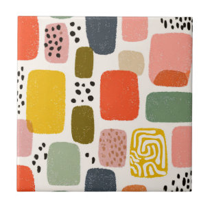 Modern Boho Abstract Watercolor Pattern Colourfu Tile