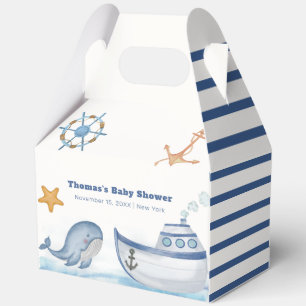 Modern Boho Ahoy Boy Whale Sailboat Baby Shower Favour Box