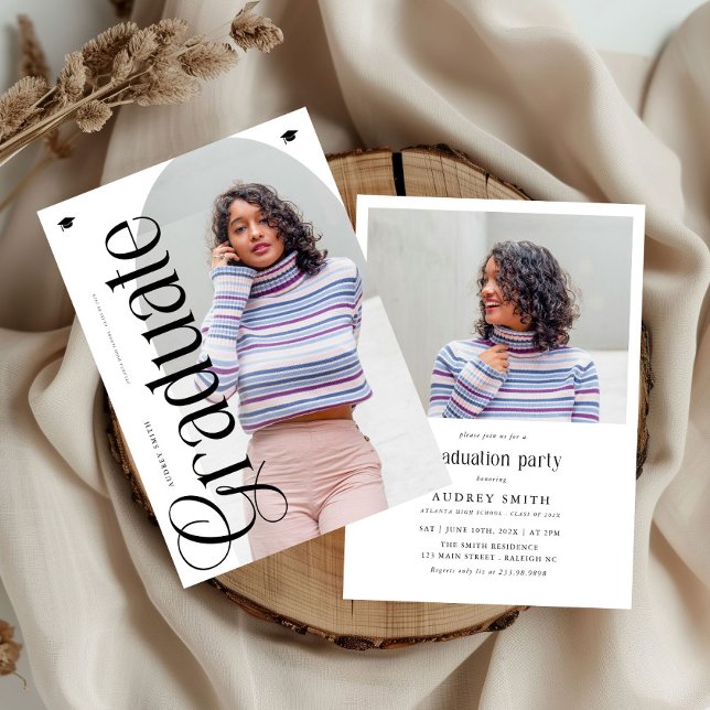 Modern Boho Arch 2 Photos Graduation Invitation (Creator Uploaded)