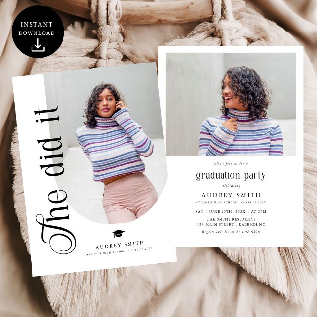 Modern Boho Arch 2 Photos Graduation Invitation (Creator Uploaded)