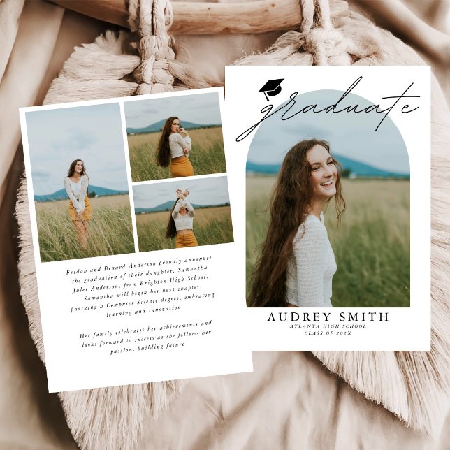 Modern Boho Arch 4 Photos Graduation Announcement (Creator Uploaded)
