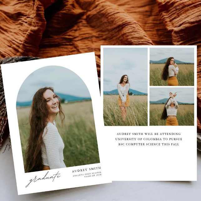 Modern Boho Arch 4 Photos Graduation Announcement (Creator Uploaded)