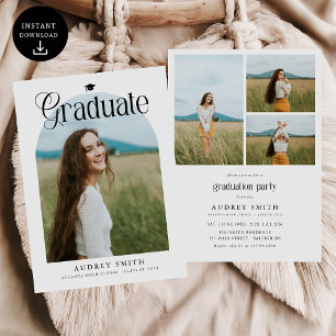 Modern Boho Arch 4 Photos Graduation Invitation