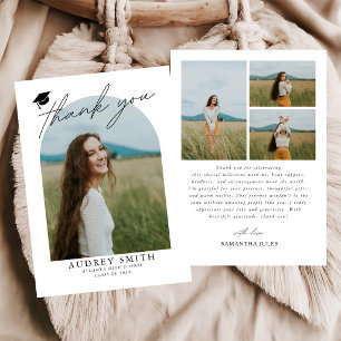 Modern Boho Arch 4 Photos Graduation Thank You Card