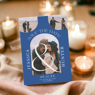 Modern boho arch 4 photos wedding blue save the date