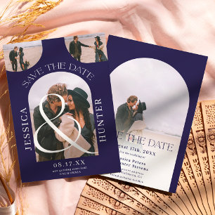 Modern boho arch 4 photos wedding navy blue save the date