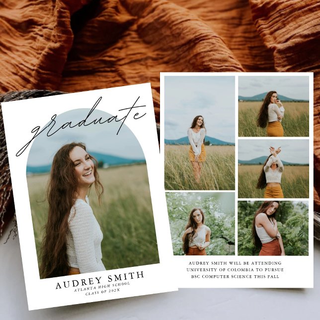 Modern Boho Arch 6 Photos Graduation Announcement (Creator Uploaded)