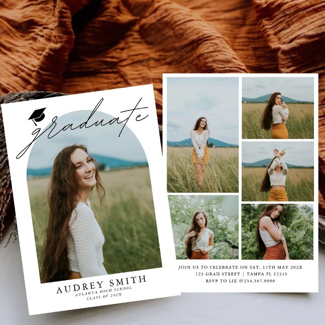 Modern Boho Arch 6 Photos Graduation Party Invitation (Creator Uploaded)
