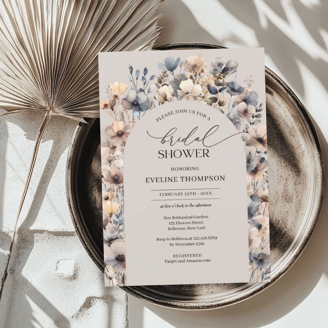 Modern boho arch autumn neutral wildflowers invitation (Modern boho arch autumn neutral wildflowers invitation)