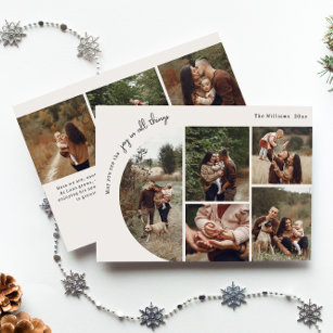 Modern Boho Arch Beige Joy In All Things 8 Photo Holiday Card