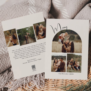 Modern Boho Arch Beige Merry Six Photo  Holiday Card