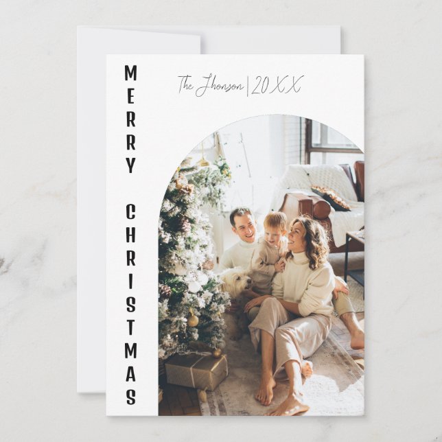 Modern Boho arch Christmas family photo joyful  Invitation (Front)