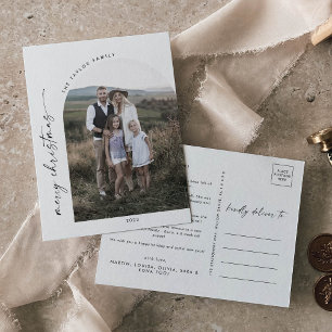 Modern Boho Arch Christmas Photo Year in Review Holiday Postcard