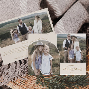 Modern Boho Arch   Cream 3 Family Photos Christmas Holiday Card