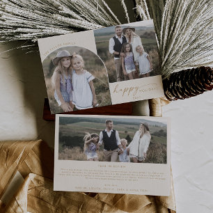 Modern Boho Arch   Cream 3 Family Photos Holiday Card