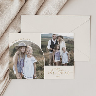 Modern Boho Arch   Cream 3 Photo Merry Christmas Holiday Card