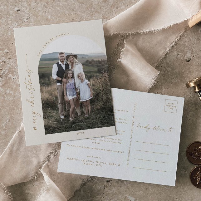 Modern Boho Arch | Cream Christmas Photo Holiday Postcard (Creator Uploaded)