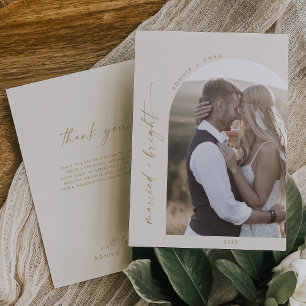 Modern Boho Arch Cream Married Bright Thank You Holiday Card