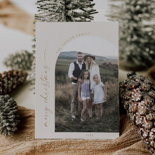 Modern Boho Arch   Cream Merry Christmas Photo Holiday Card